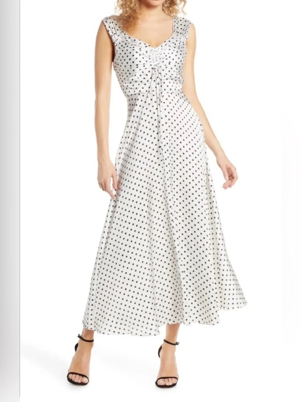 Jill Stuart Polka Dot Charmeuse Maxi Dress Size 6 White Black Retro Pinup NEW